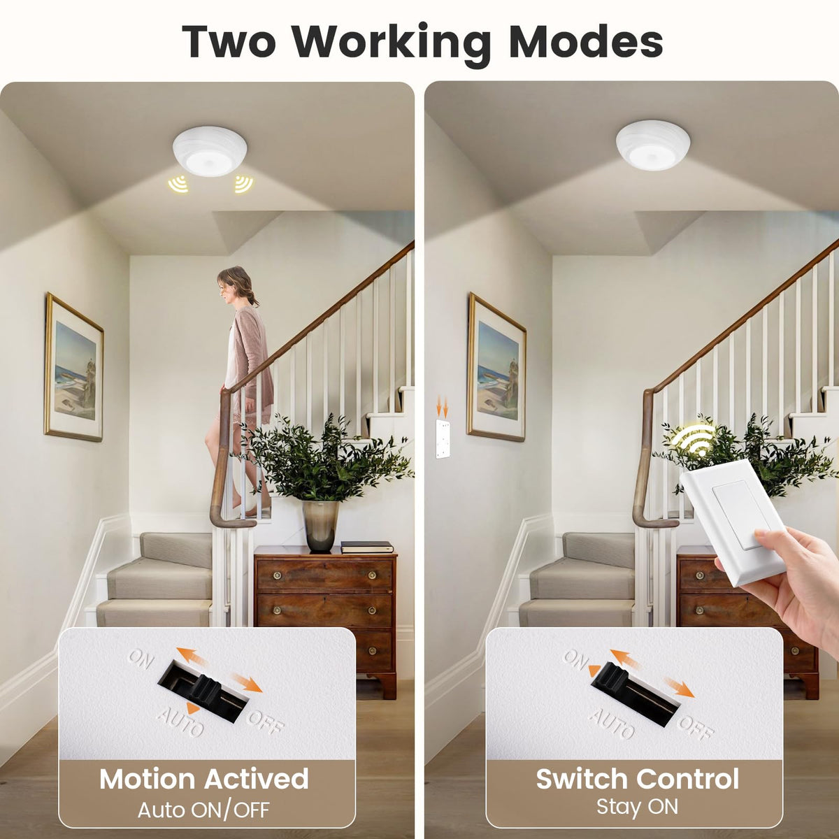 SURAIELEC motion sensor ceiling light detects movement for hands-free navigation.