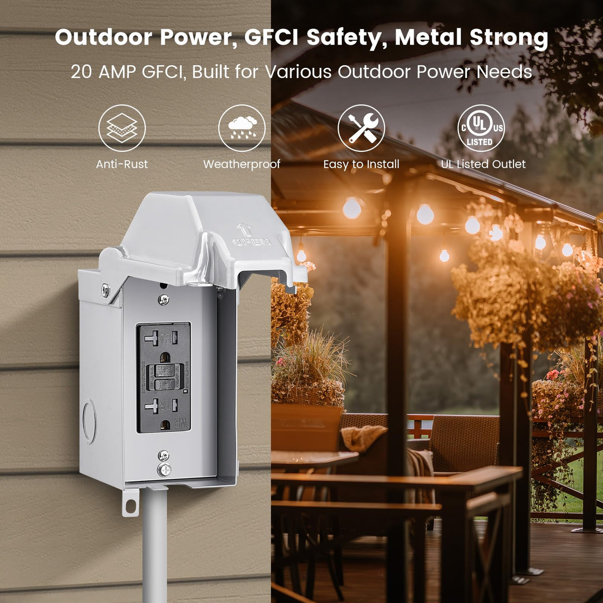 SURAIELEC 20A GFCI receptacle close-up for safe outdoor power access