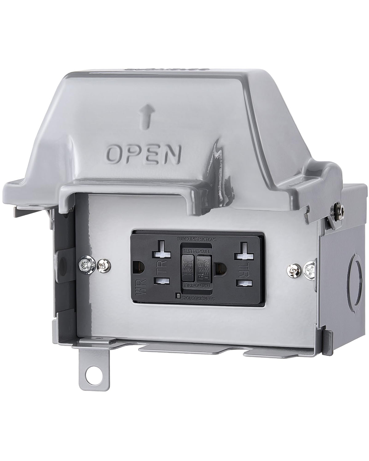 SURAIELEC outdoor outlet box with waterproof 20A GFCI for safe backyard power access.