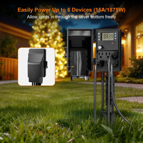SURAIELEC Outdoor Power Stake in use with decorative lights for outdoor setup