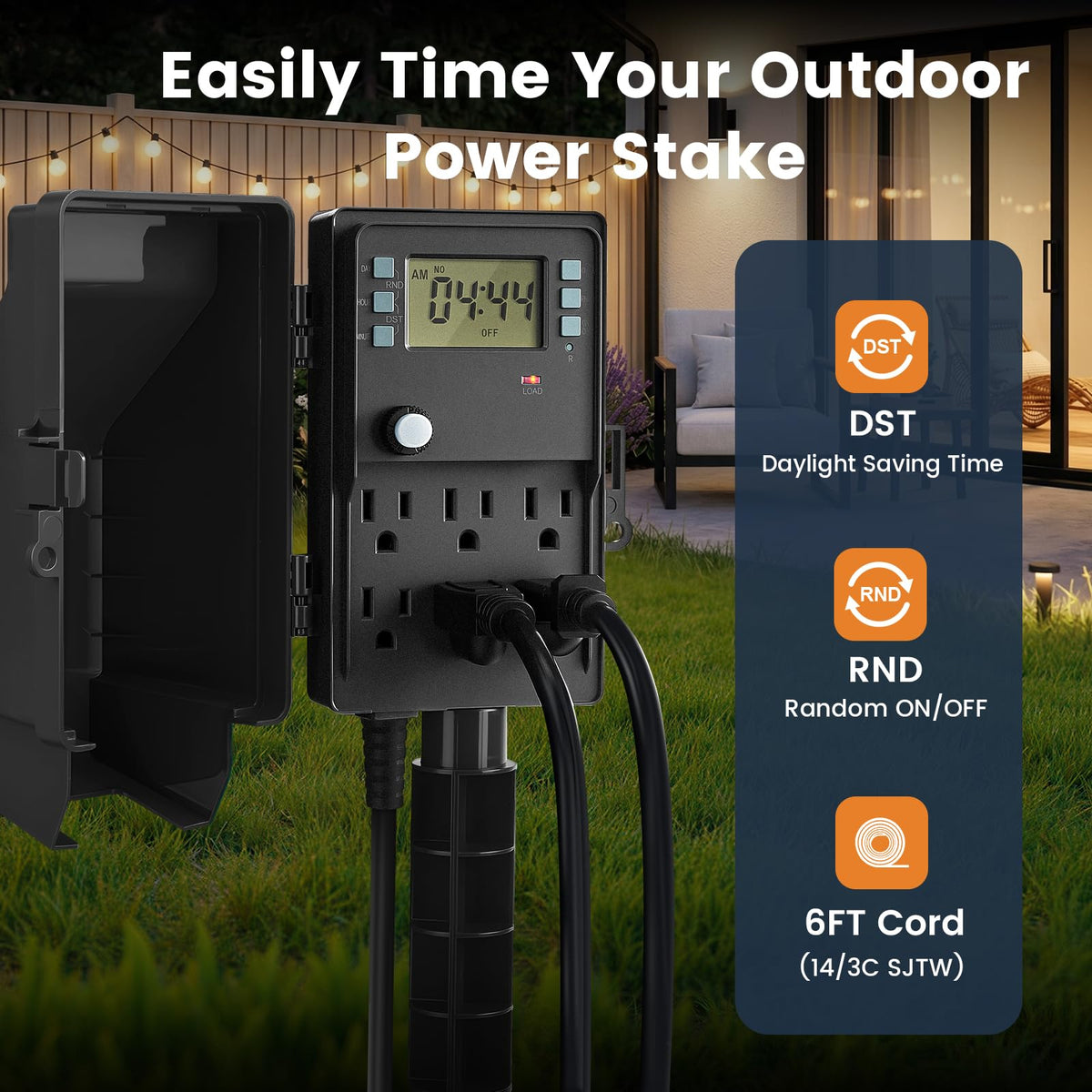 SURAIELEC Outdoor Power Stake side view highlighting rugged weatherproof housing
