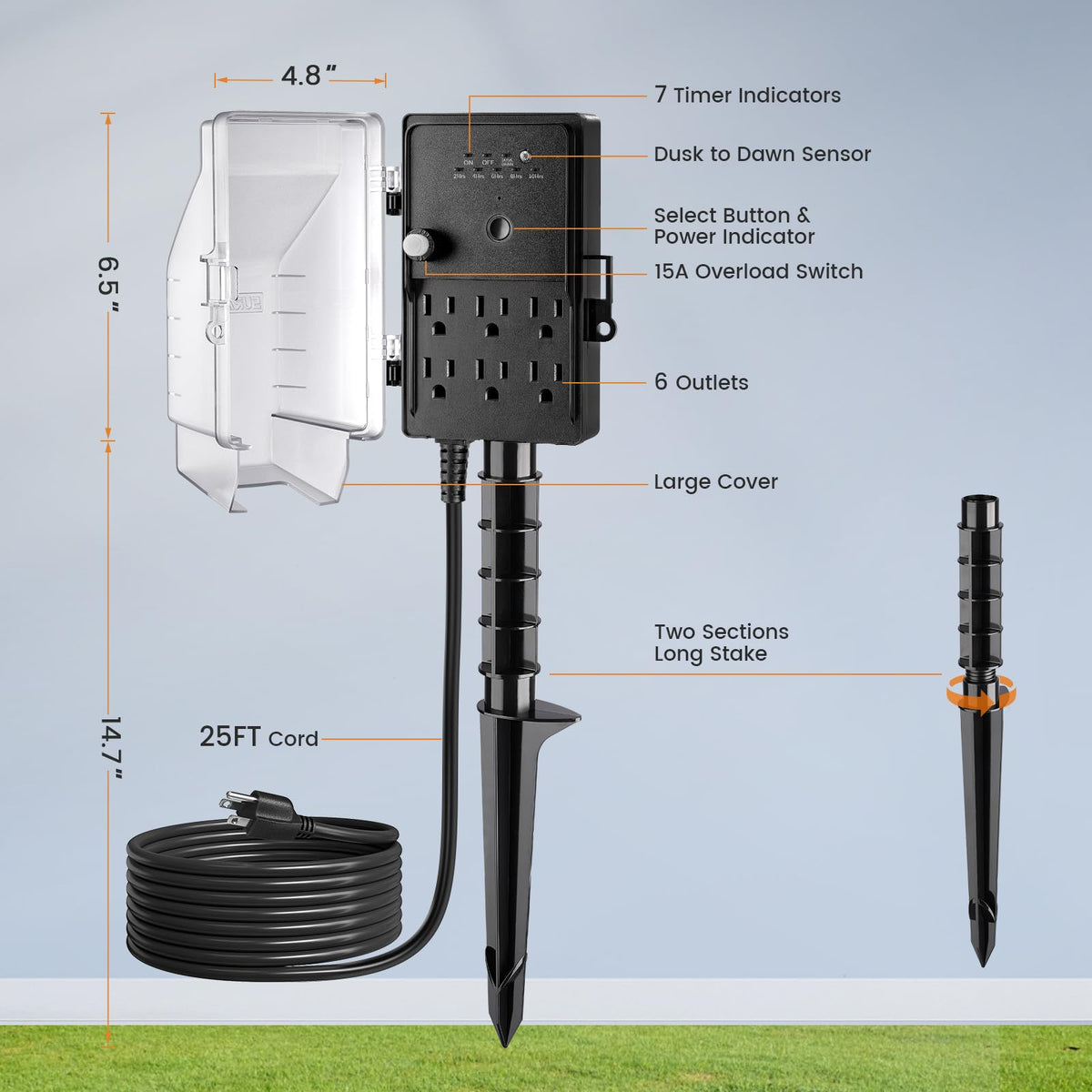 SURAIELEC outdoor power stake ideal for patios, gardens, and holidays