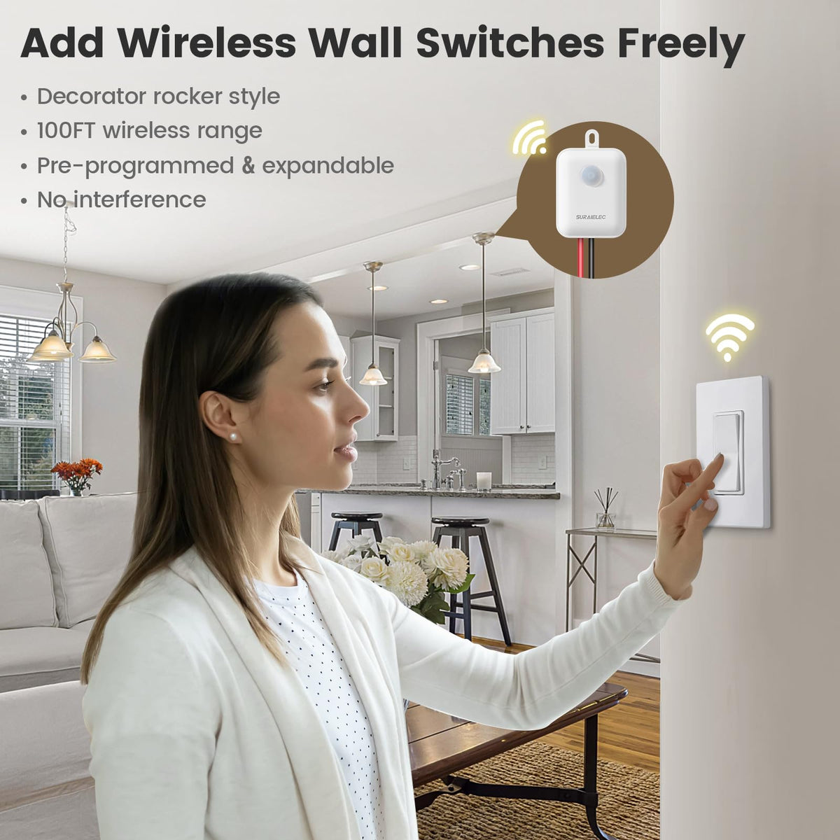 SURAIELEC receiver relay installed behind lamps enabling wireless power control.