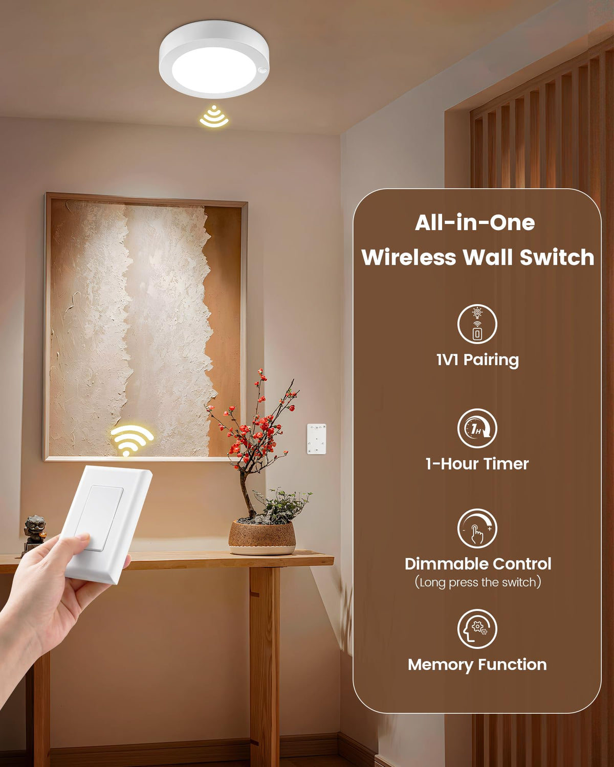 SURAIELEC ceiling light powered by 8000mAh battery with long-life brightness