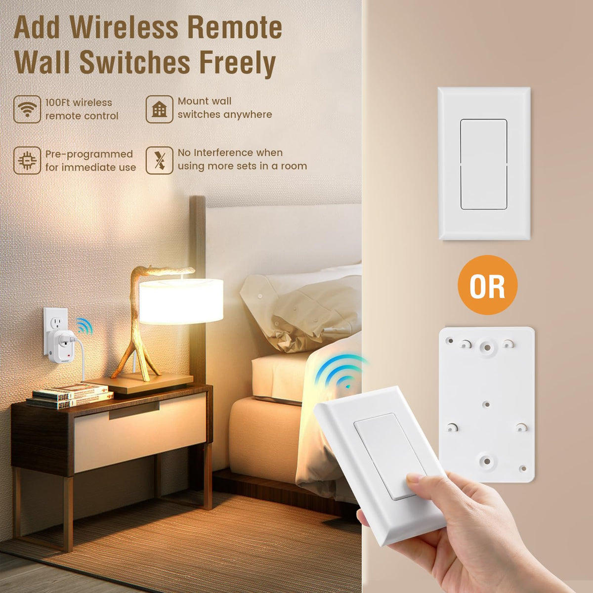 Suraielec remote outlet controls a plug-in lamp from anywhere in the room.