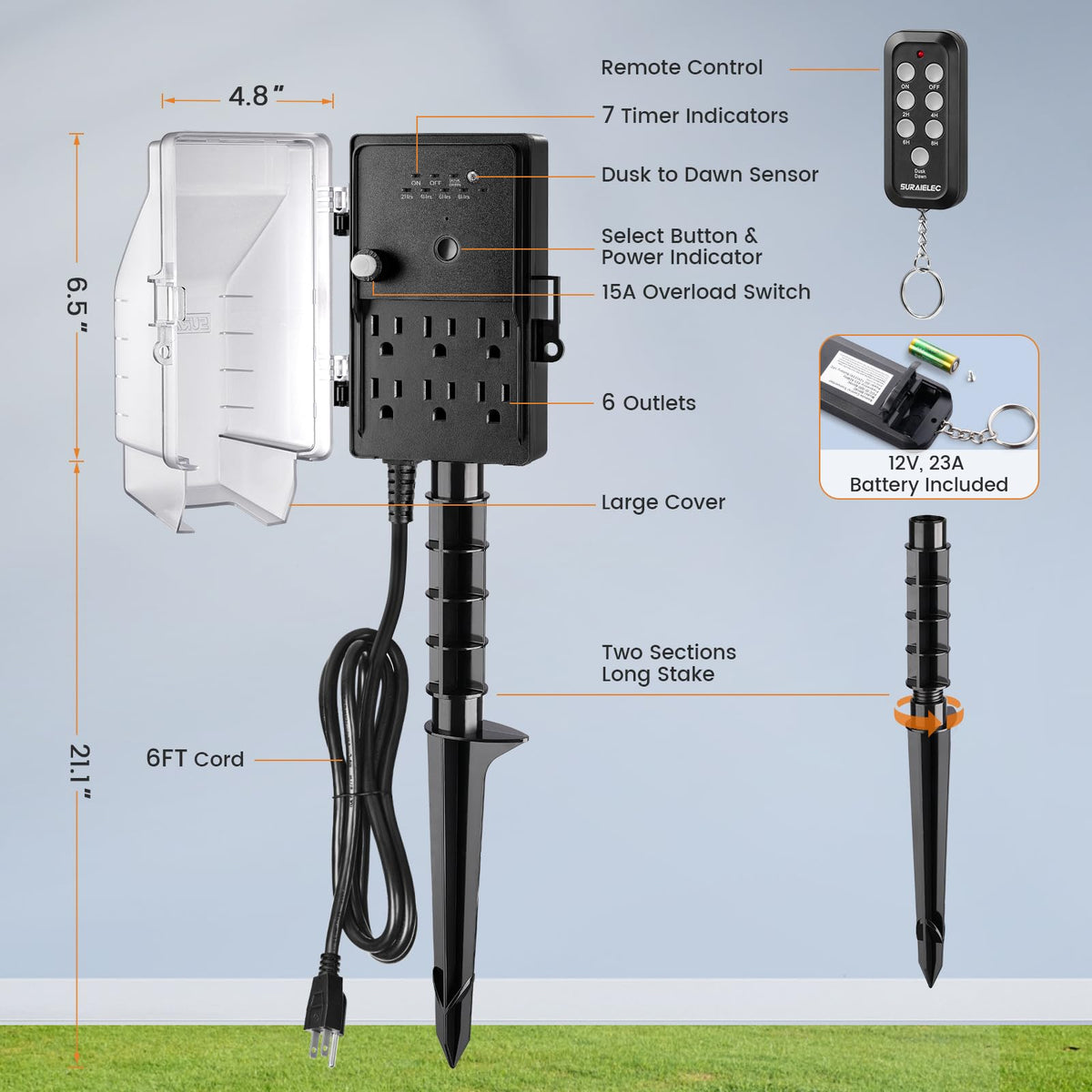 SURAIELEC waterproof outdoor design withstands rain and snow for reliability.