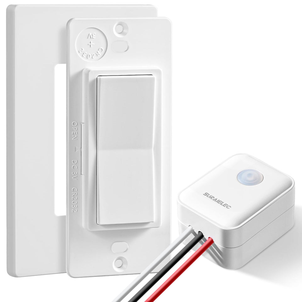 SURAIELEC wireless light switch and receiver kit for flexible lighting control up to 100 ft