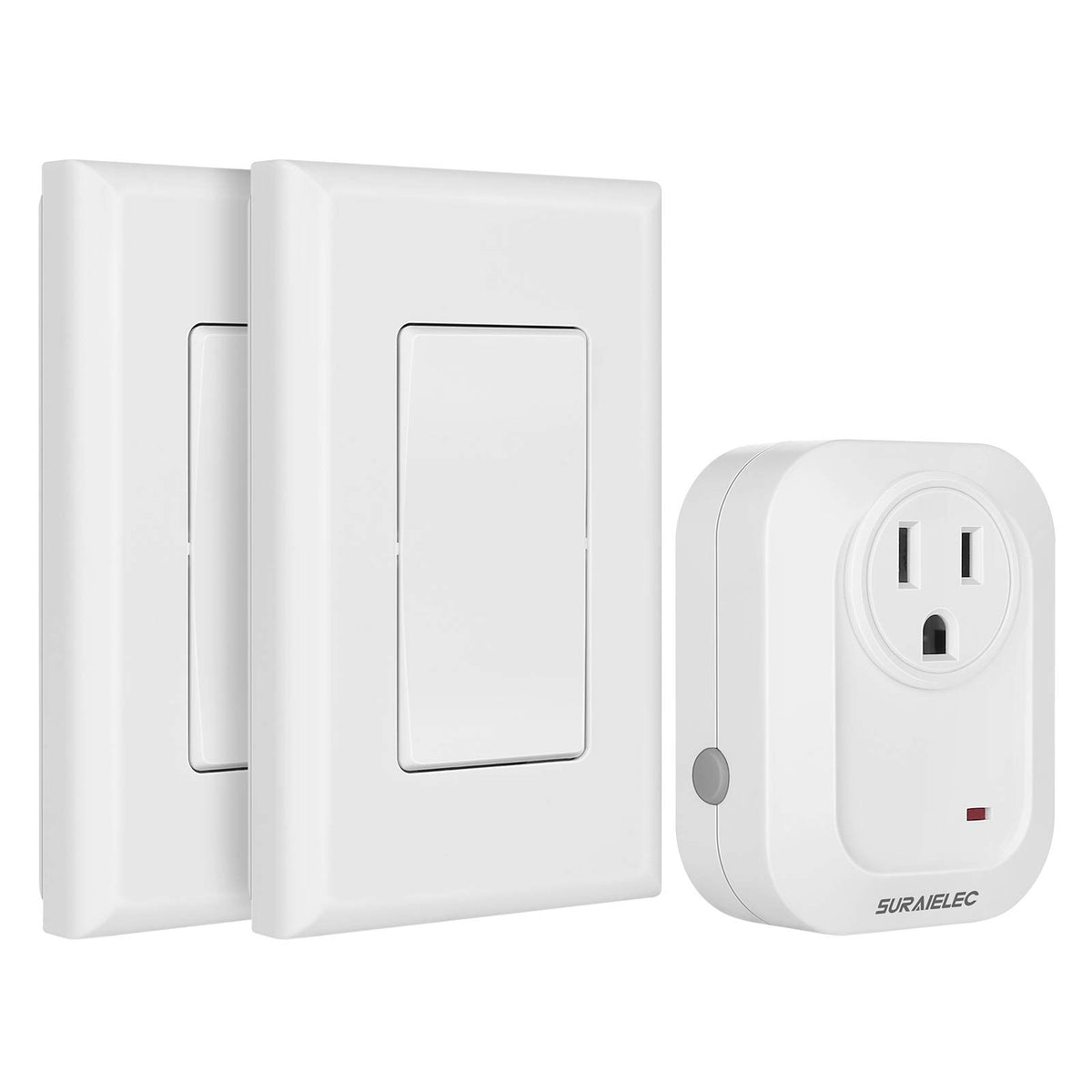 Suraielec wireless wall switch kit with two switches and receiver for easy remote control.