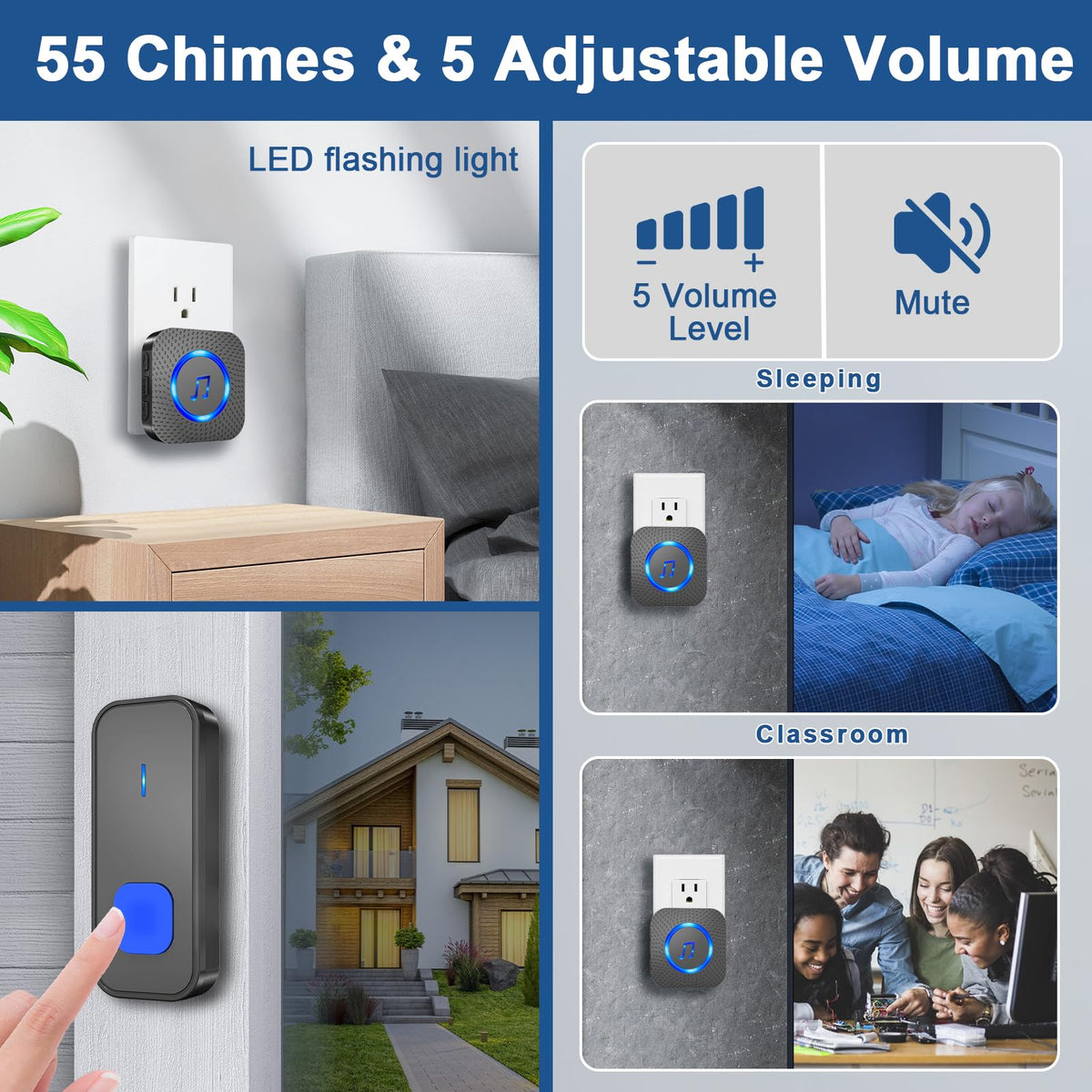 SurfoU doorbell offers 55 chimes for different doors.