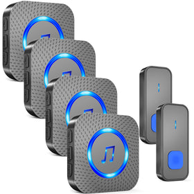 SURFOU wireless doorbell kit with four receivers and two buttons for multi‑door alerts.