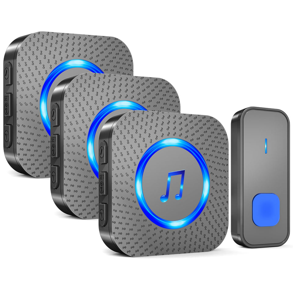 SURFOU wireless doorbell with three receivers and one button provides flexible door coverage.