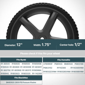 Surplee wheel compatible with Ryobi and BlackMax models for easy fit.