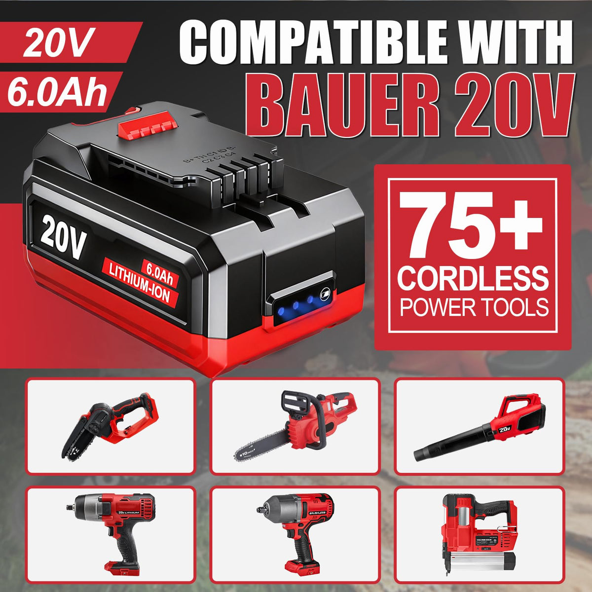 Durable Surpowtec Bauer 20V battery with smart regulation and heat protection.