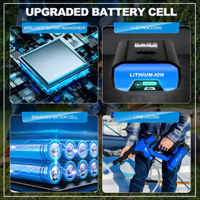 Surpowtec 40V battery LED gauge shows remaining charge clearly.