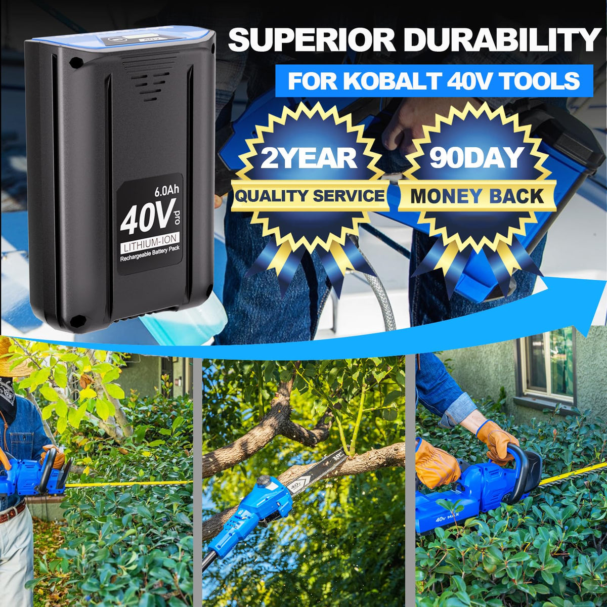 Surpowtec replacement battery with warranty and support information.