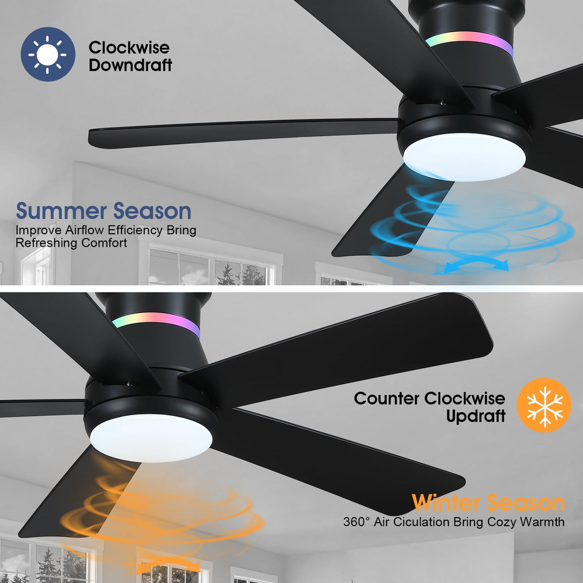 Surtime 46in black ceiling fan app control for smart, convenient operation.