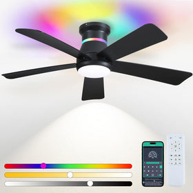 Surtime 46in black ceiling fan assembly showing a sleek flush-mount design for modern rooms.