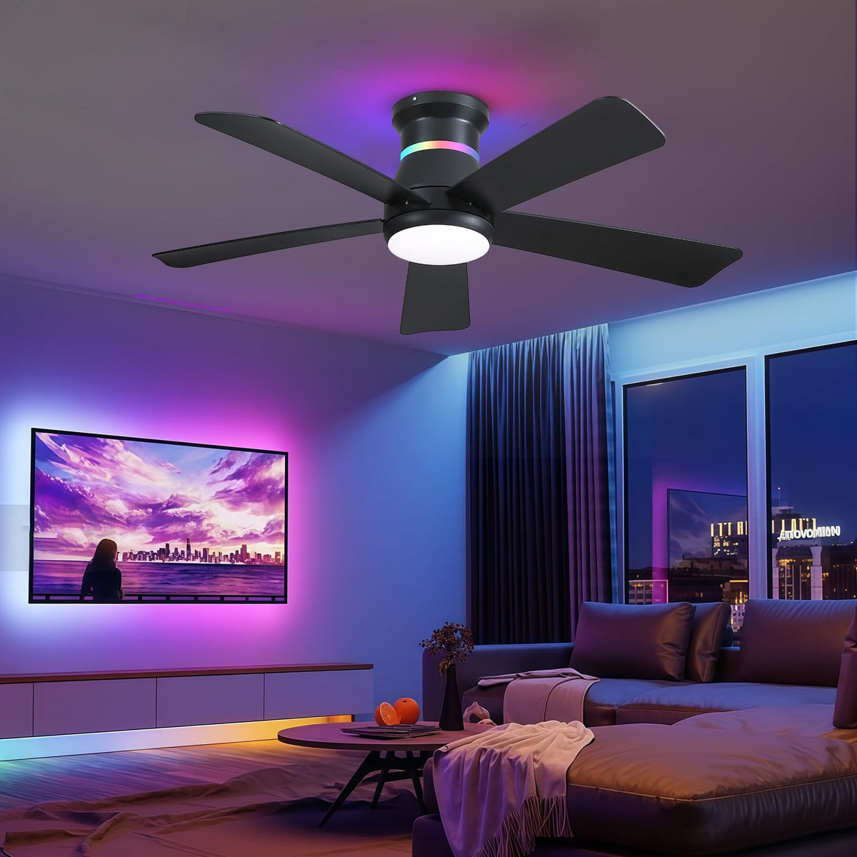 Surtime 46in black ceiling fan suited for indoor and covered outdoor spaces.
