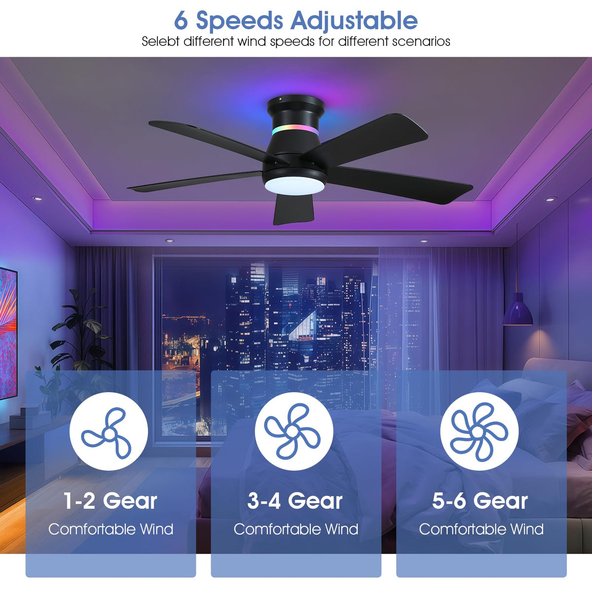 Surtime 46in black ceiling fan low-profile design ideal for tight ceilings.