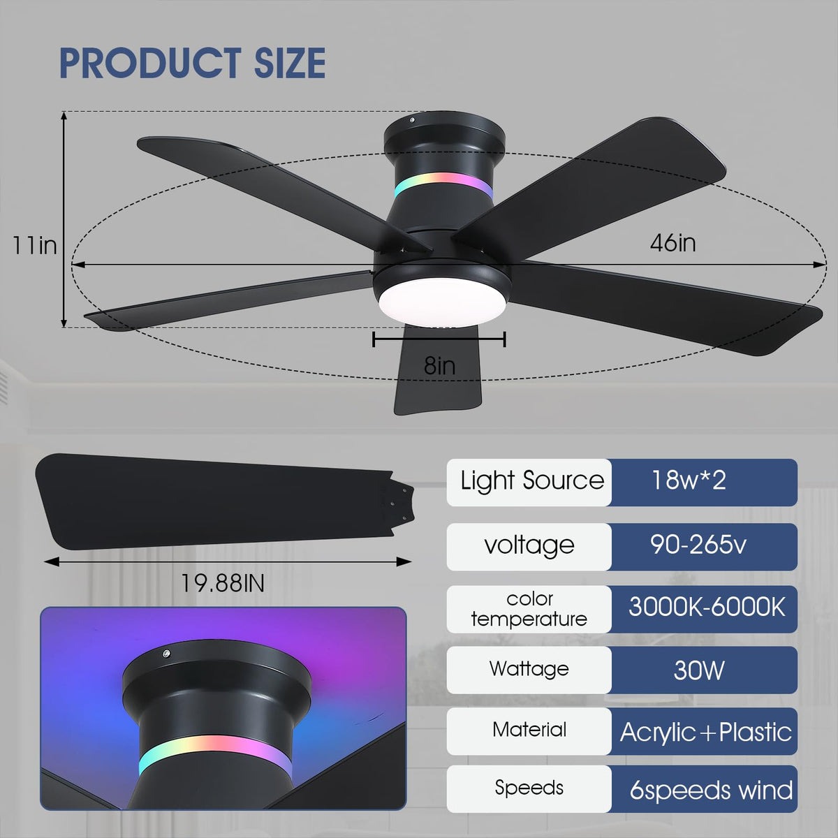 Surtime 46in black ceiling fan remote control for quick adjustments from anywhere.