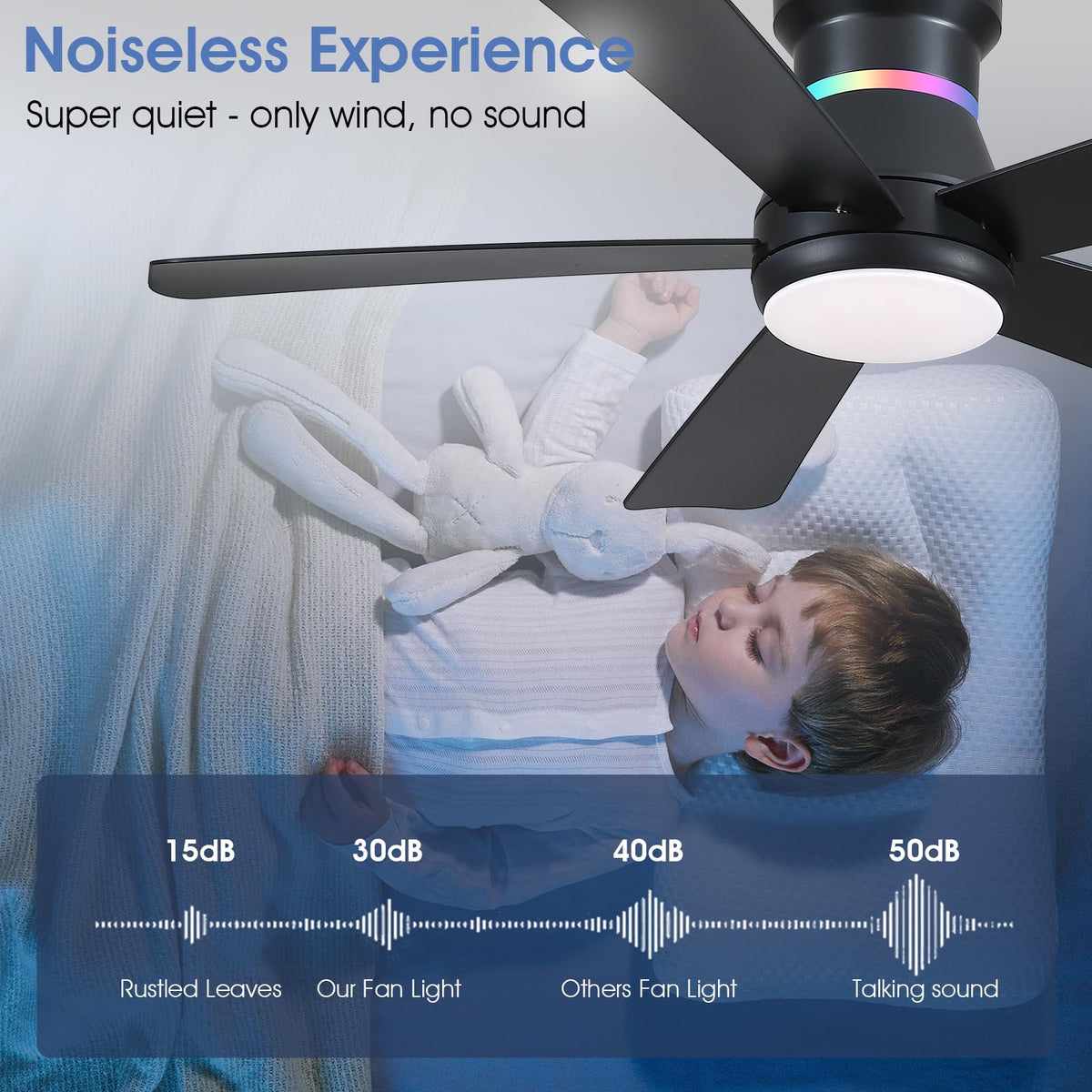 Surtime 46in black ceiling fan reversible DC motor for year-round comfort.
