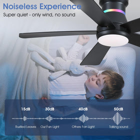Surtime 46in black ceiling fan reversible DC motor for year-round comfort.
