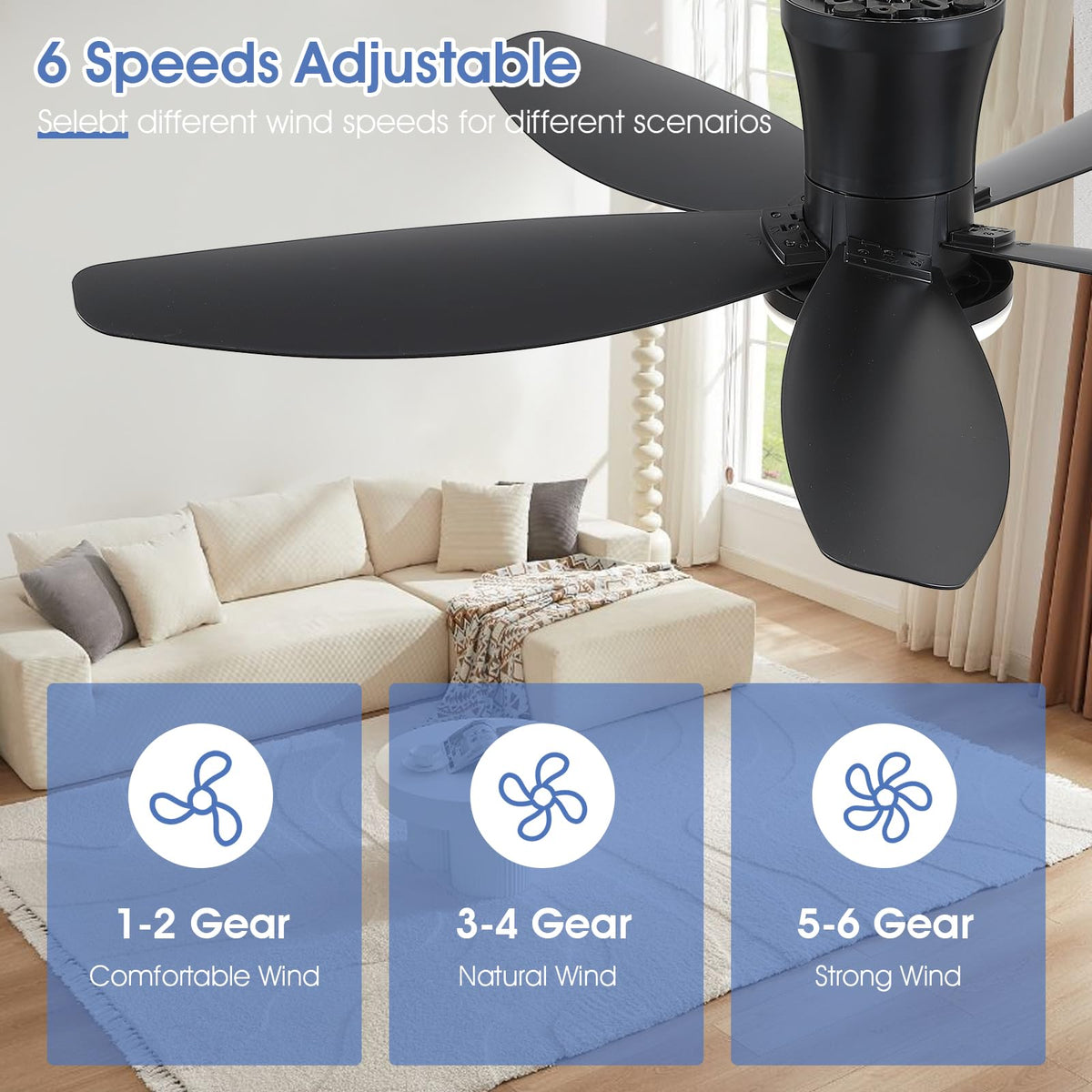 Surtime reversible DC motor for quiet year-round comfort.