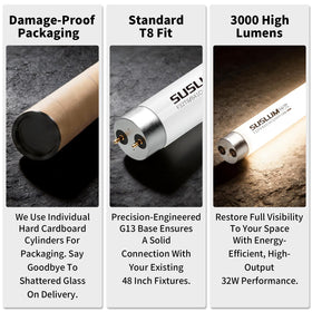 SUSLUM G13 base T8 bulb with 360-degree beam.