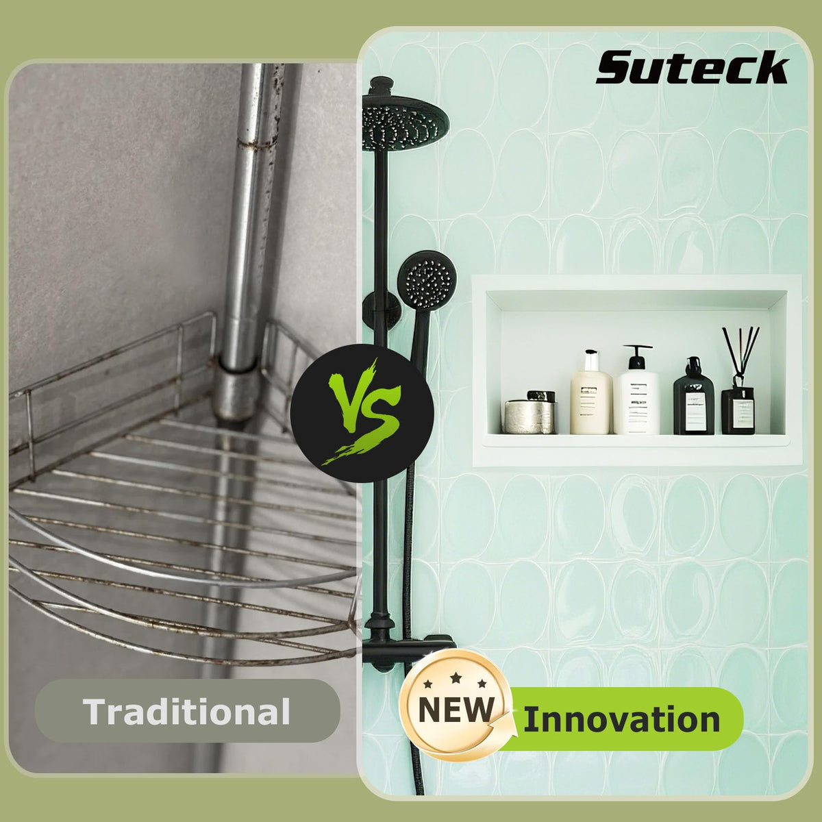 Suteck Shower Niche flush-mount option for seamless bathroom integration
