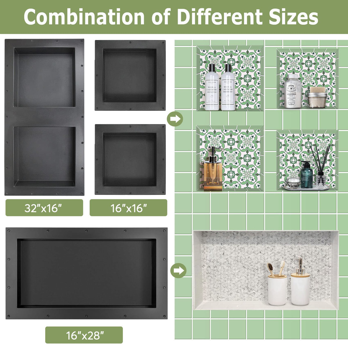 Suteck Shower Niche vertical or horizontal installation fits any layout