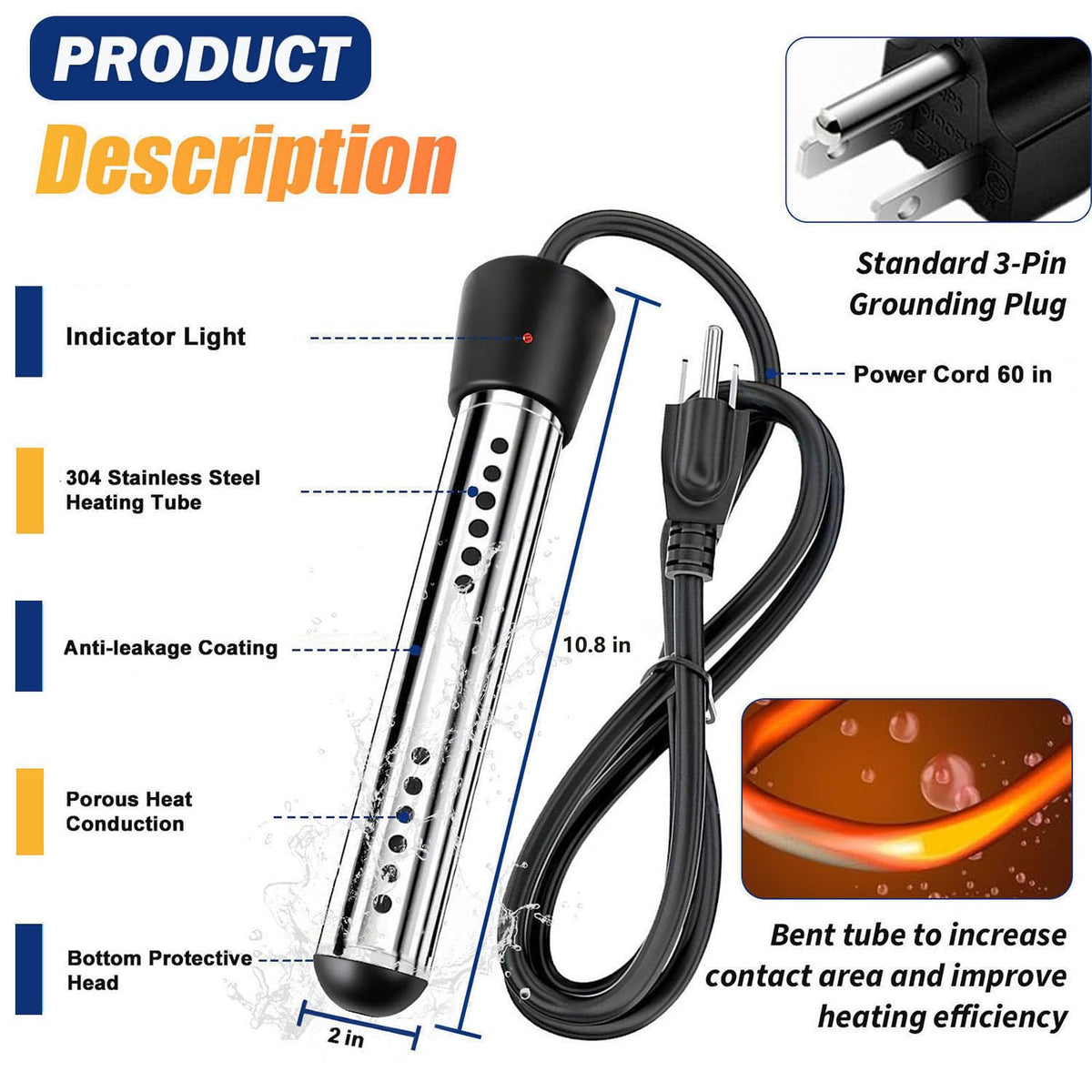 Suwdjpwo immersion heater with digital thermometer for real time temperature
