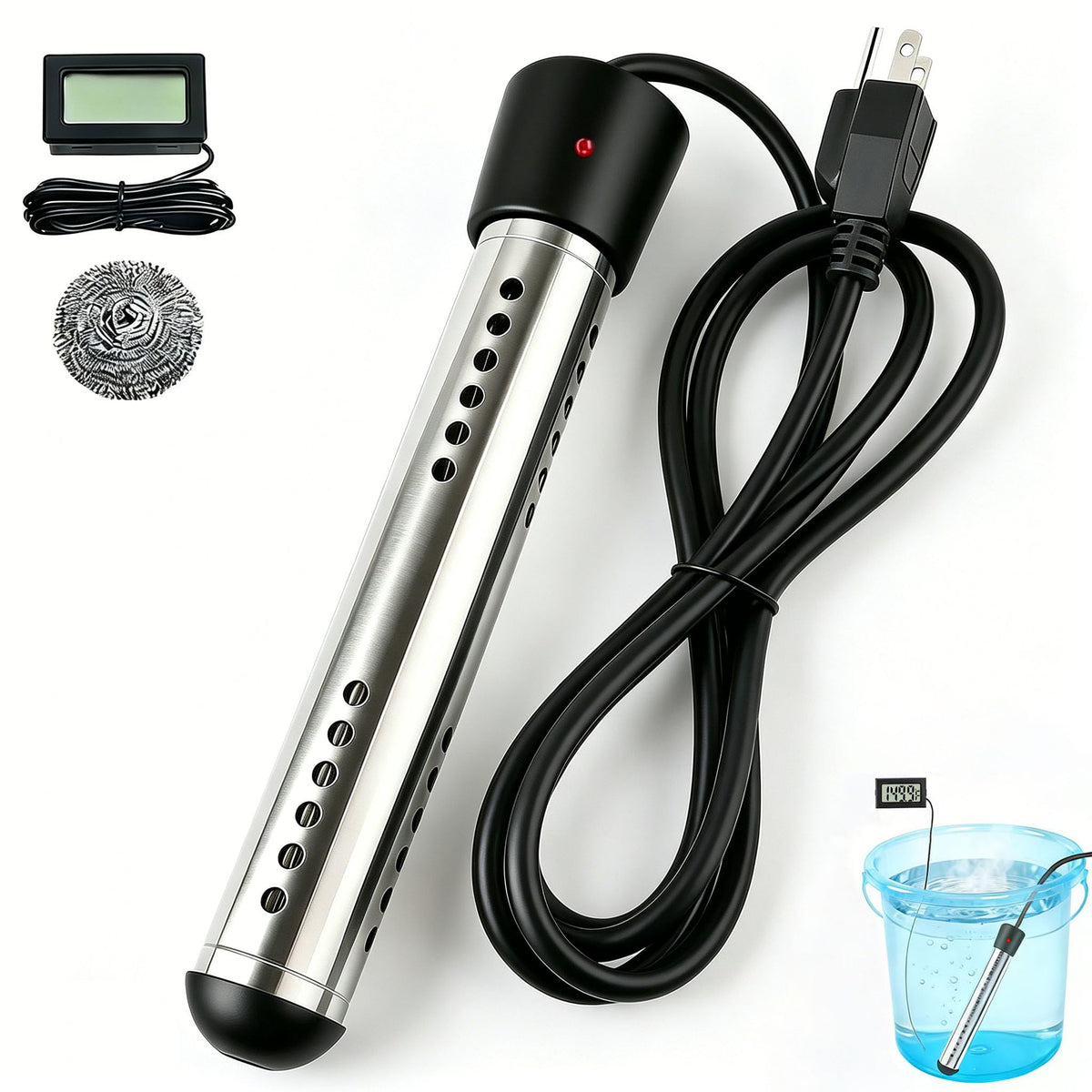 Suwdjpwo immersion heater with stainless guard heats water safely in small pools