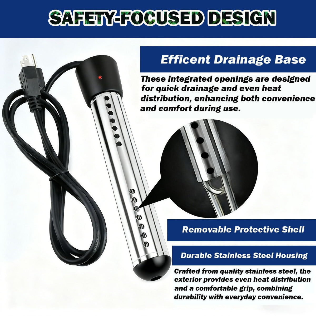 Suwdjpwo portable 2000W heater warms tub or bucket water quickly