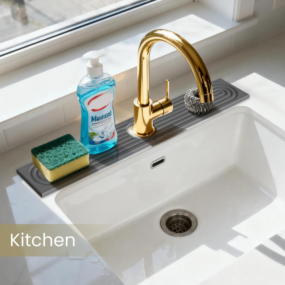 SUXLINA kitchen counter drying mat in use showing water removal from the surface