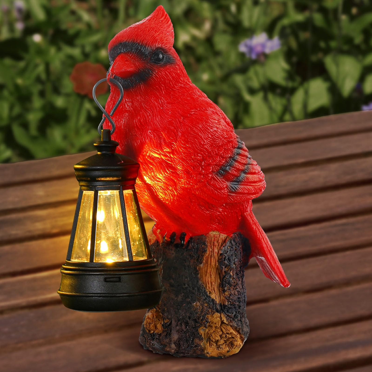 Suzile Cardinal Garden Lantern 6.3-inch: durable resin for year-round outdoor decor