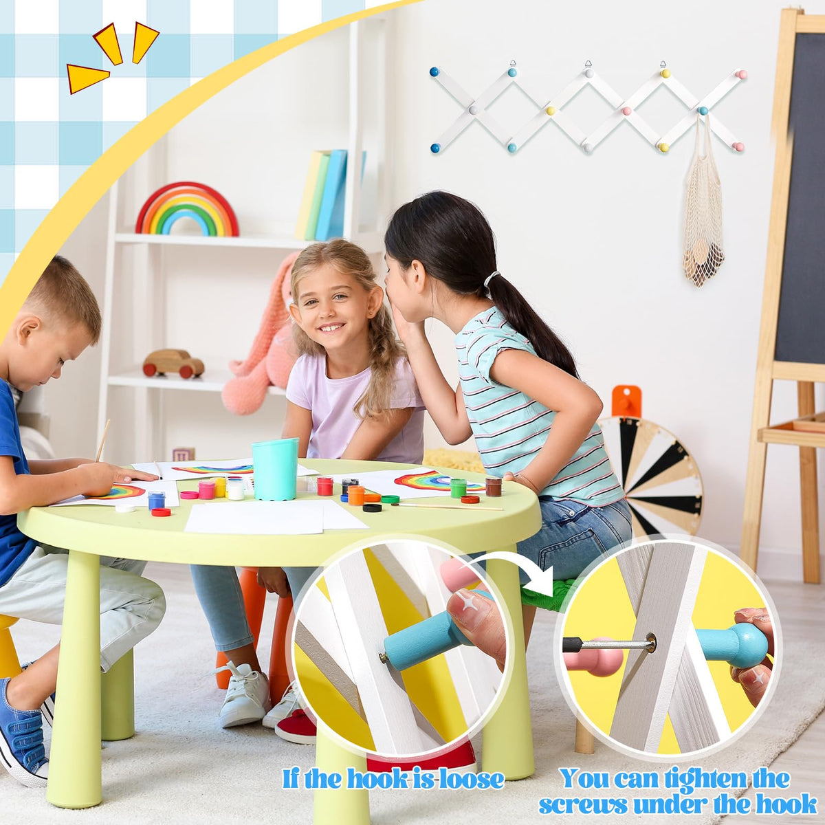 Suzile kids coat rack rainbow pegs add color for hats, scarves and accessories