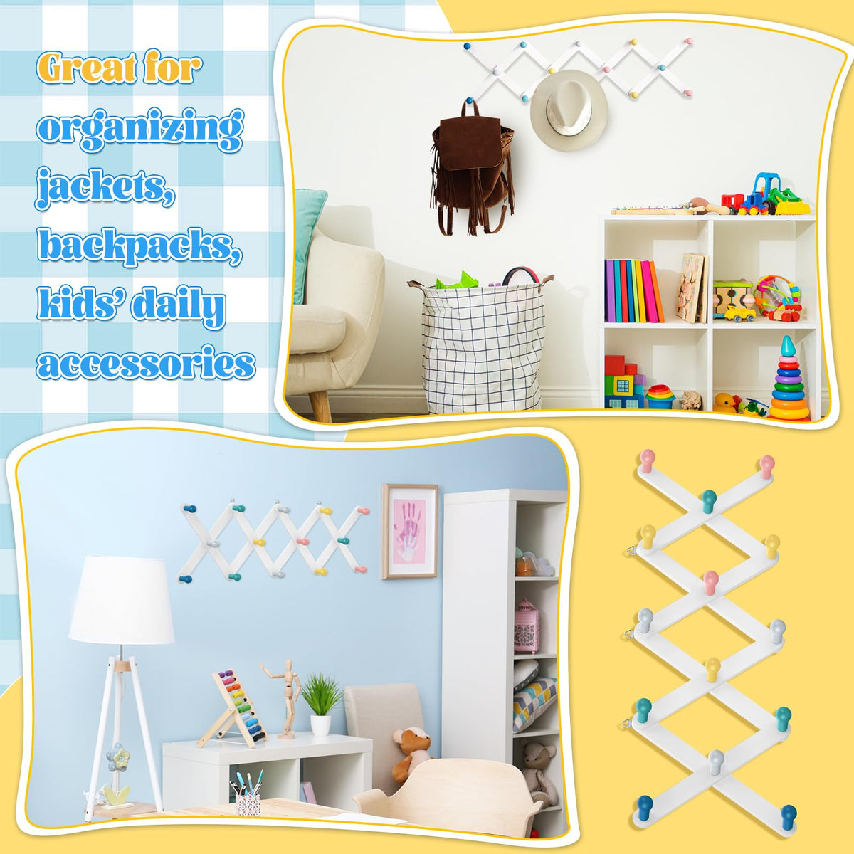 Suzile kids coat rack space saving design in a bedroom or hallway