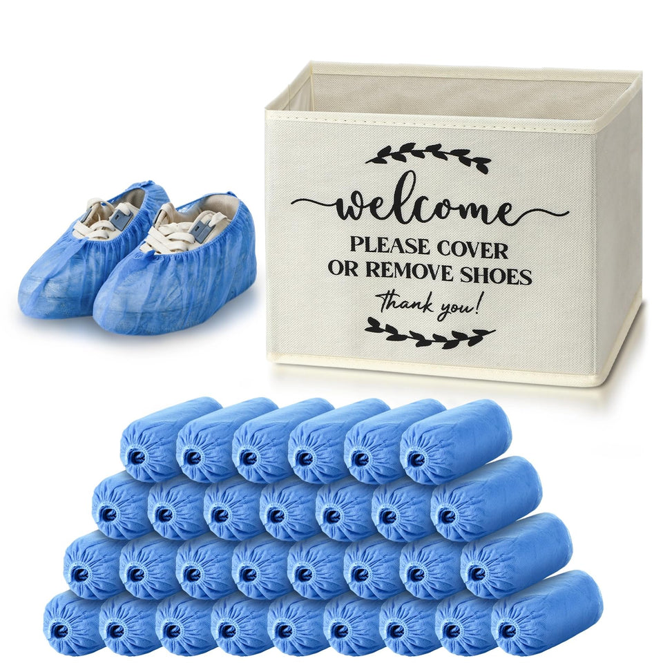Suzile shoe covers with dispenser box, side view for quick entryway use.