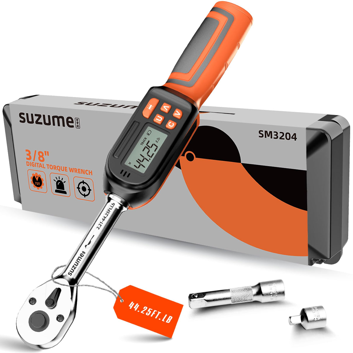 SUZUME 3/8 digital torque wrench display shows precise readings for easy torque control.