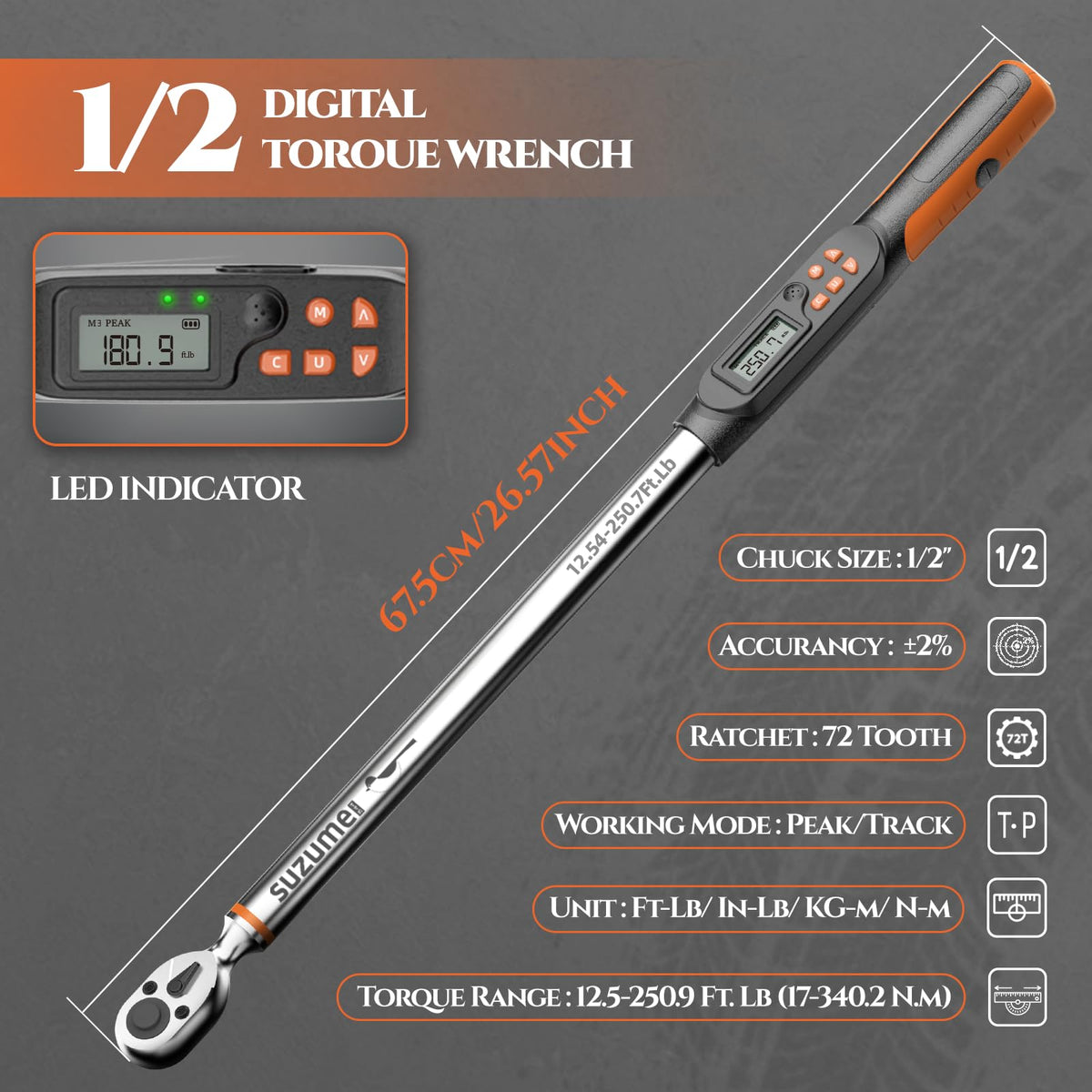 SUZUME half inch drive torque wrench for automotive sockets
