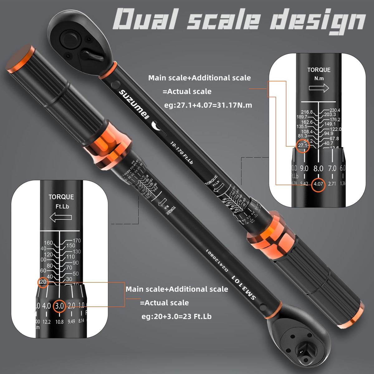 SUZUME torque wrench audible click aids precise stopping.