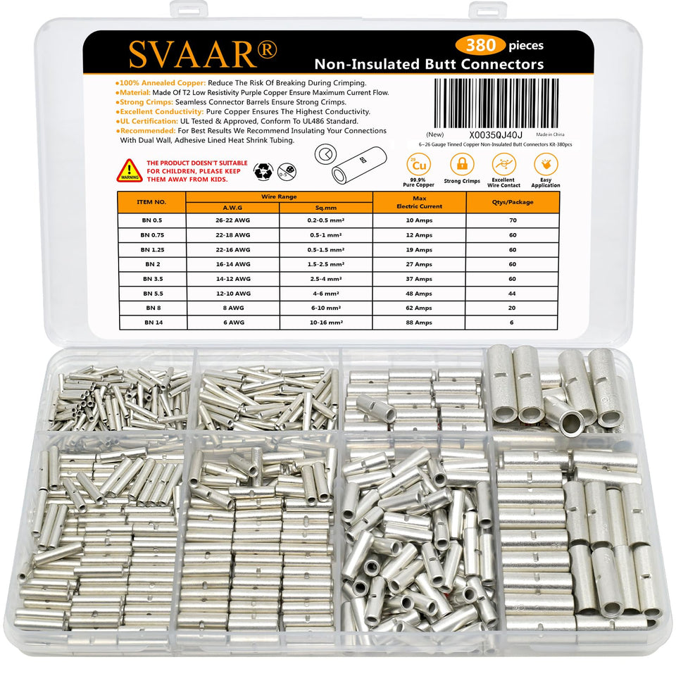 SVAAR butt splice connector with purple copper material for high-conductivity connections.