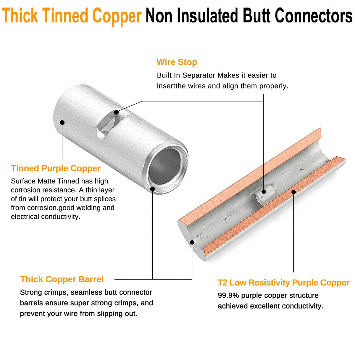 SVAAR seamless tubular butt splices ensure strong crimps for high-amperage applications.