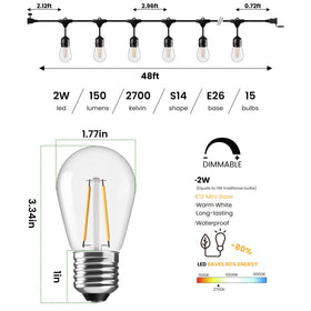 Svater 15 Edison shatterproof bulbs provide bright, uniform light across outdoor spaces.