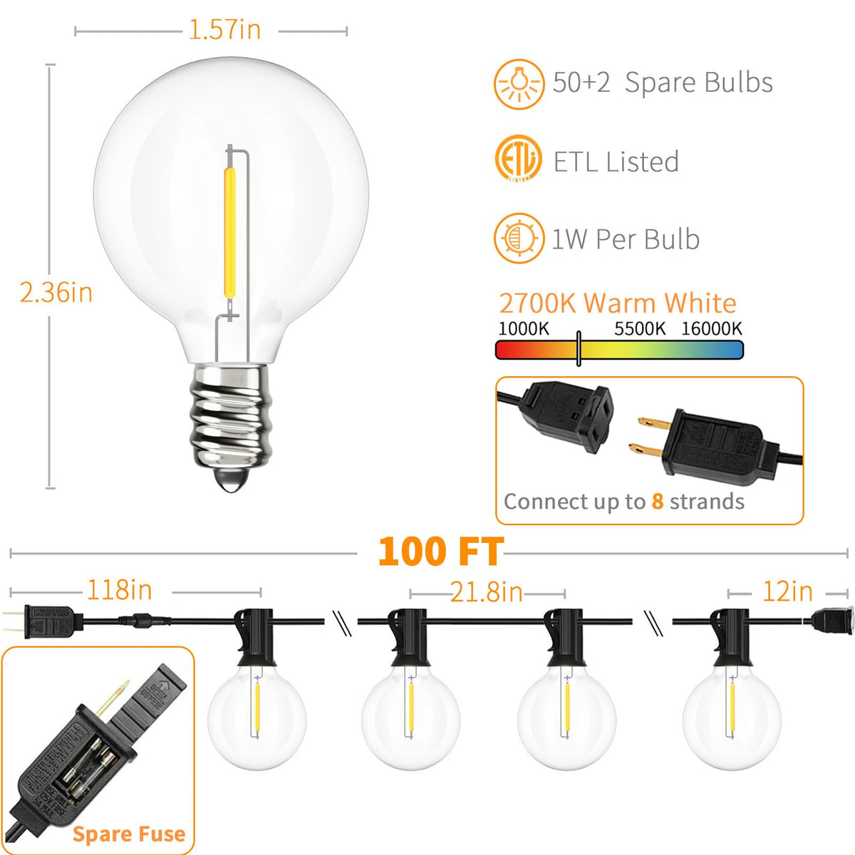 Svater 52 shatterproof G40 bulbs for safe durable lighting
