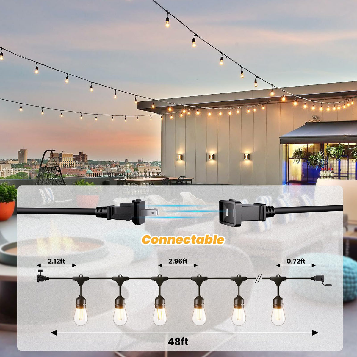Svater dimmable LED patio lights offer adjustable ambiance with an external dimmer.