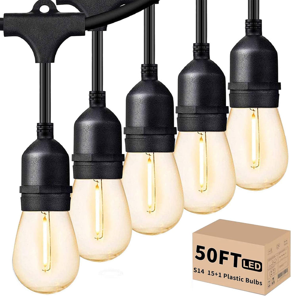 Svater outdoor LED string lights 50ft create inviting patio ambiance