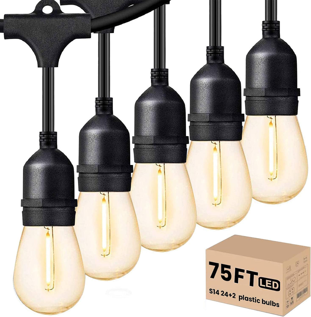Svater outdoor LED string lights 75 ft illuminate patios with warm, weatherproof ambiance.