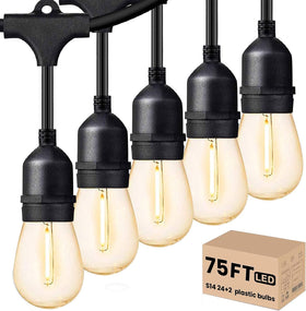 Svater outdoor LED string lights 75 ft illuminate patios with warm, weatherproof ambiance.