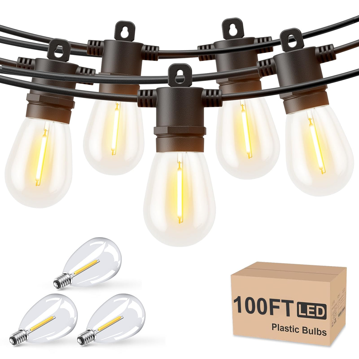 Svater outdoor string lights over a patio creating warm ambiance